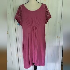 Umgee Linen Blend Mauve Rough Hem Hi Lo Knee Length Dress